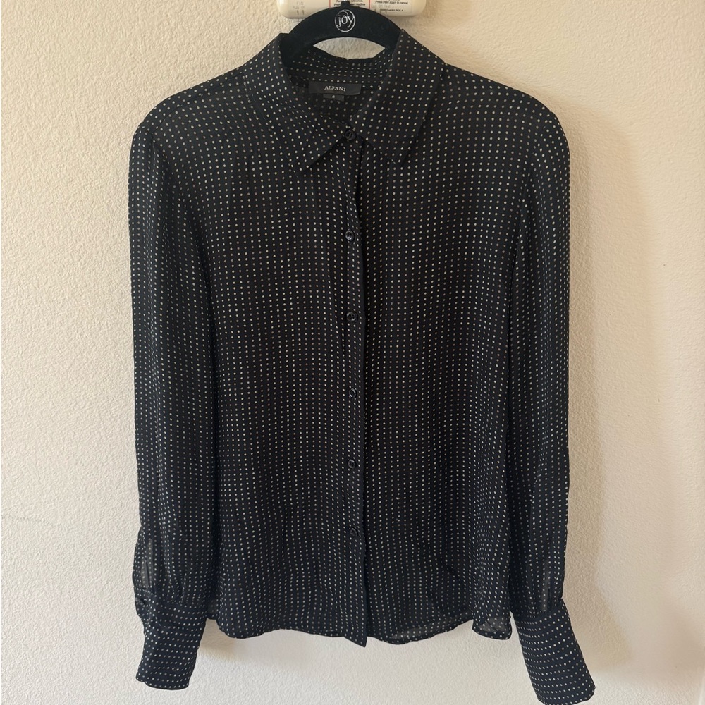 Alfani Black and Tan Polka Dot Silk Blouse